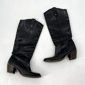 Frye black leather heeled boots